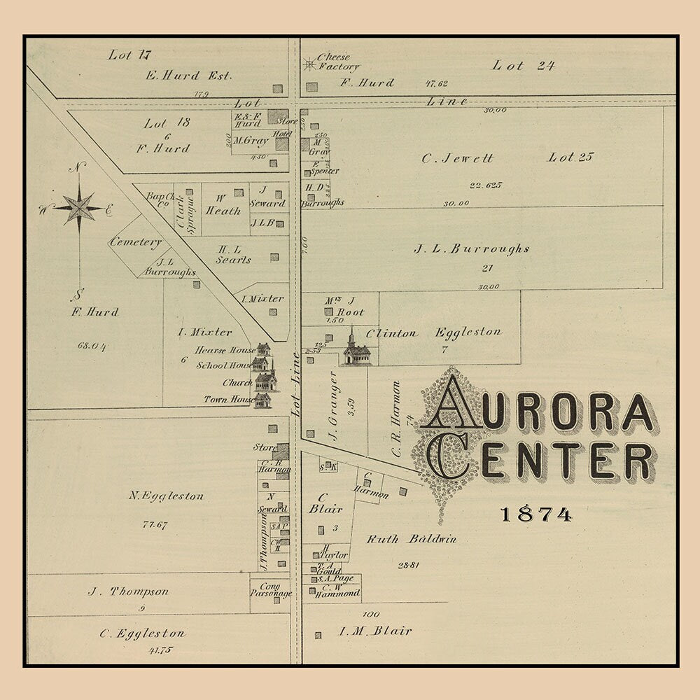 1874 Map of Aurora Center Portage County Ohio