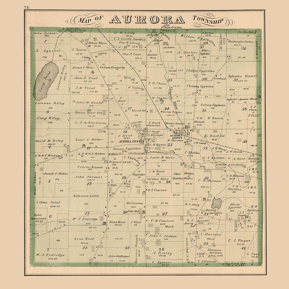1874 Map of Aurora Township Portage County Ohio