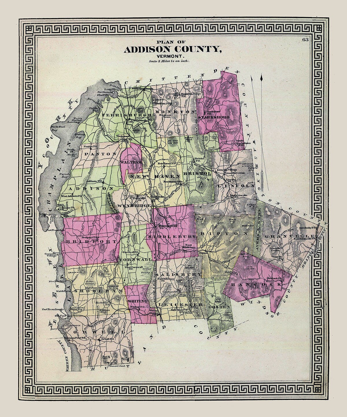 1876 Map of Addison County Vermont