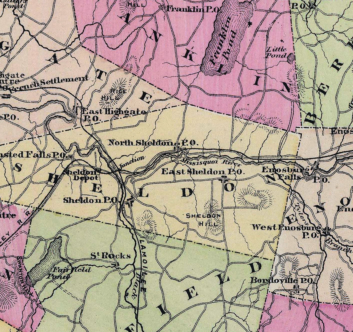 1876 Map of Grand Isle and Franklin County Vermont