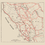 1896 Map of Sonoma Marin Lake and Napa County California