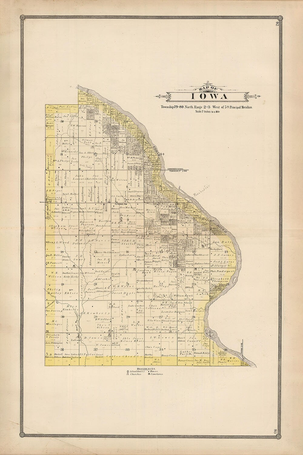 1885 Map of Iowa Township Cedar County Iowa