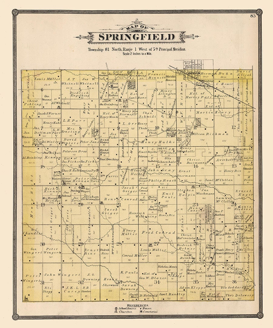 1885 Map of Springfield Township Cedar County Iowa