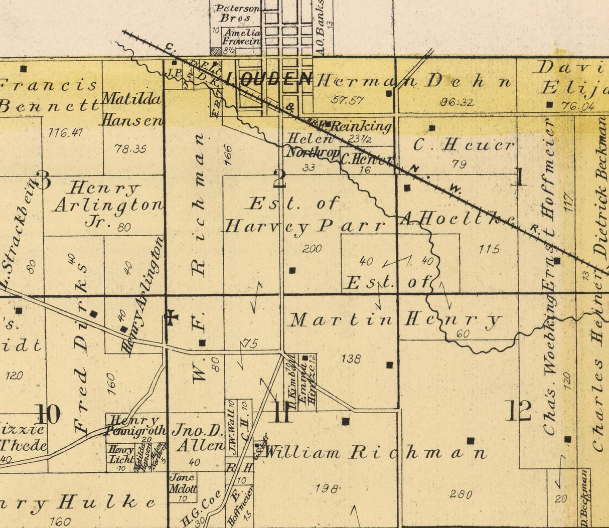 1885 Map of Springfield Township Cedar County Iowa