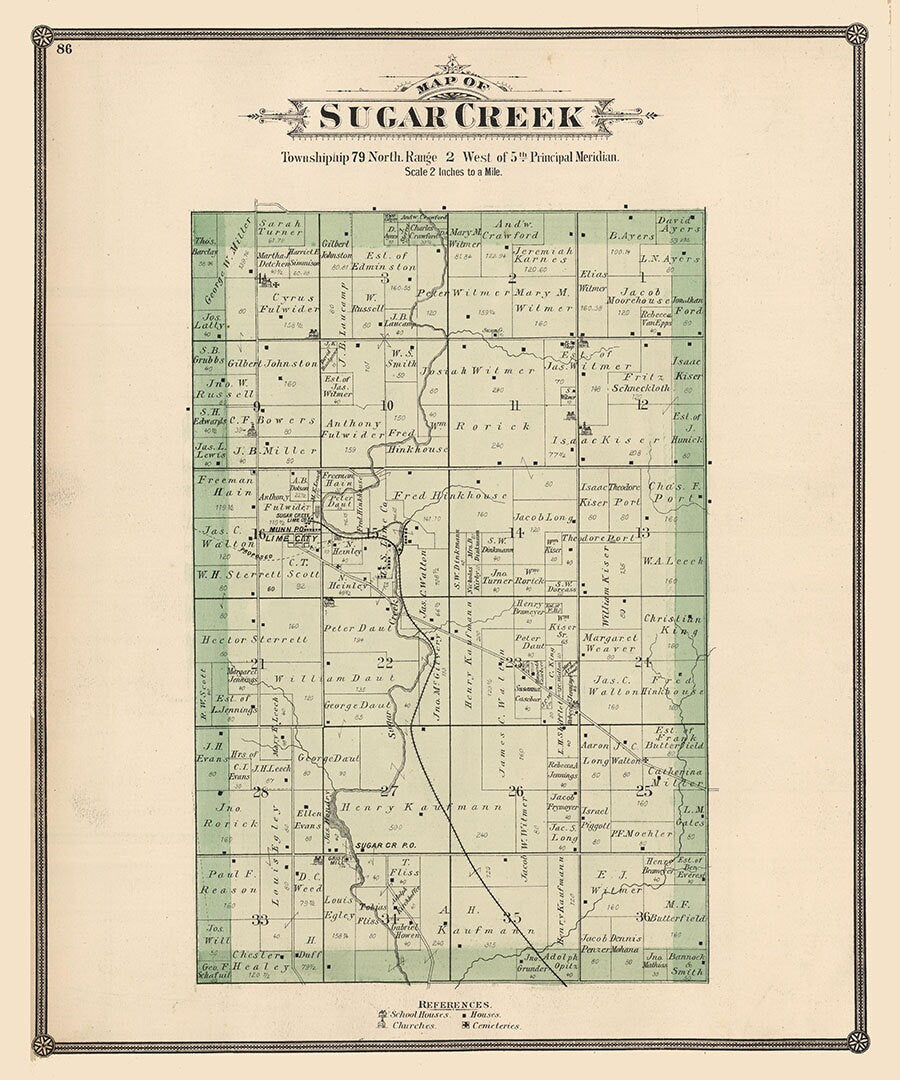 1885 Map of Sugar Creek Township Cedar County Iowa