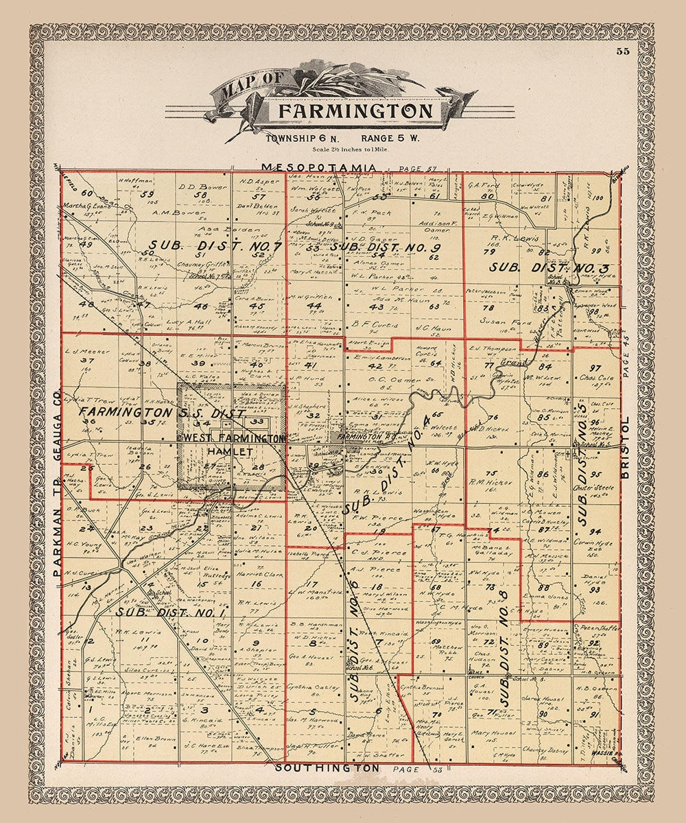 1899 Map of Farmington Township Trumbull County Ohio