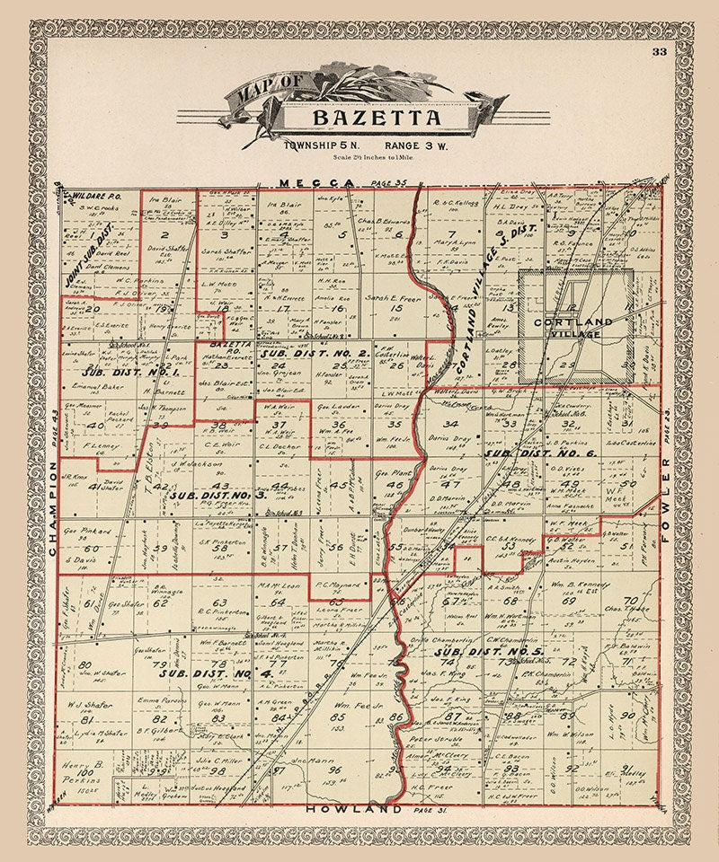 1899 Map of Bazetta Township Trumbull County Ohio