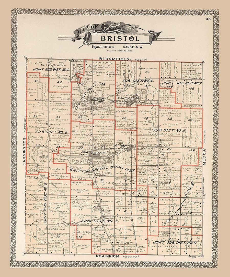 1899 Map of Bristol Township Trumbull County Ohio