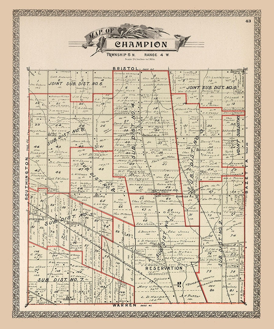 1899 Map of Champion Township Trumbull County Ohio