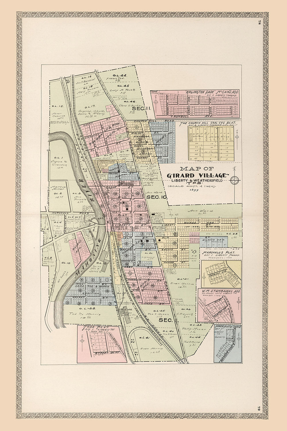 1899 Map of Girard Village Trumbull County Ohio