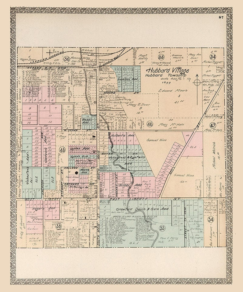 1899 Map of Hubbard Village Trumbull County Ohio