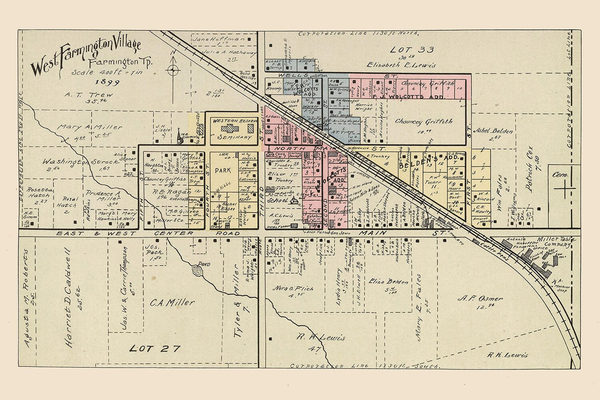 1899 Map of West Farmington Village Trumbull County Ohio