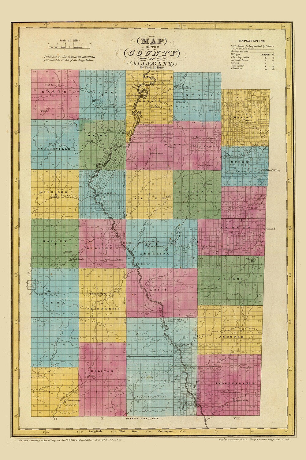 1829 Map of Allegany County New York