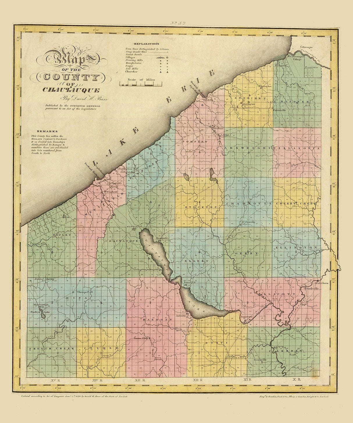 1829 Map of Chautauque County New York