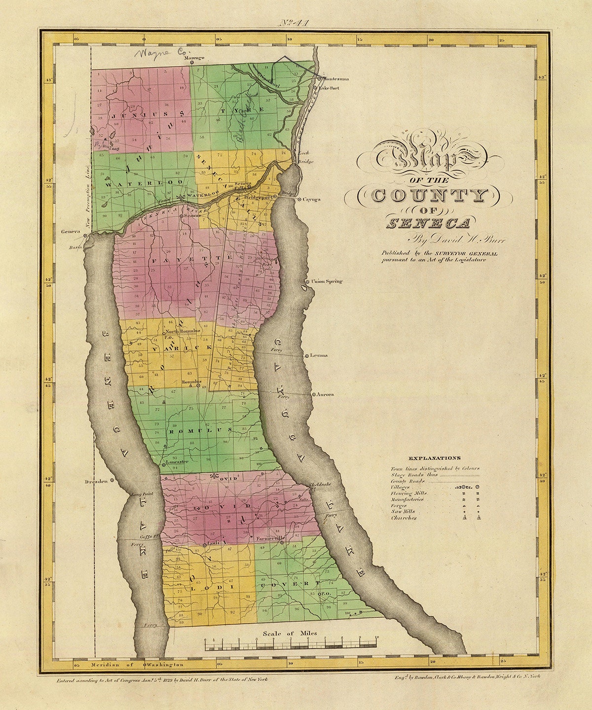 1829 Map of Seneca County New York