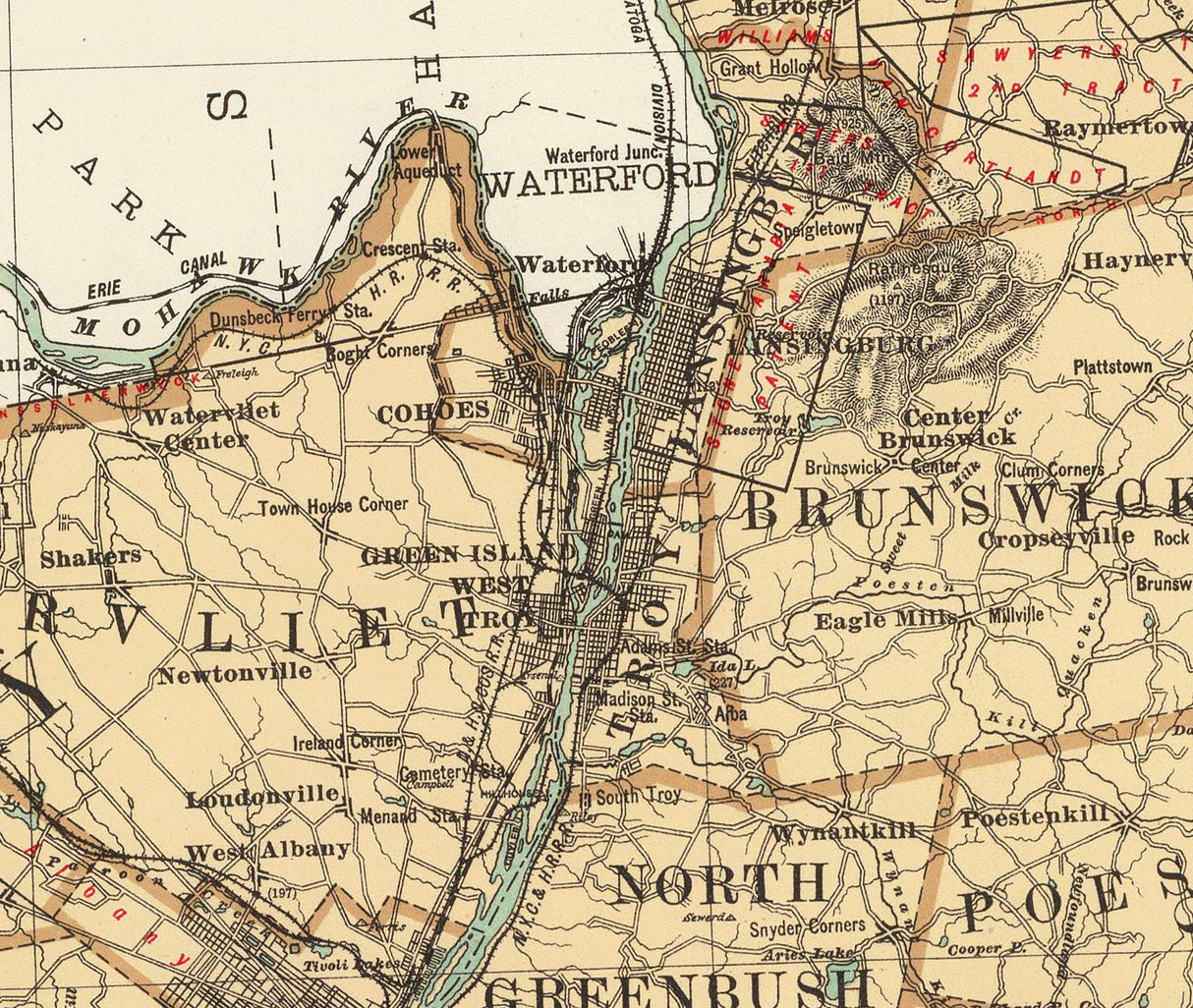 1895 Map of Albany Rensselaer and Columbia County New York