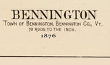 1876 Town Map of Bennington Vermont
