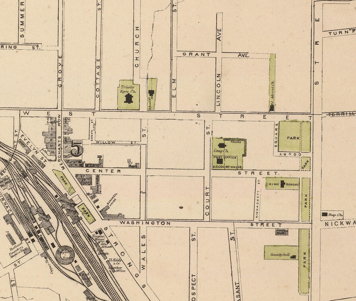 1876 Town Map of Rutland Vermont