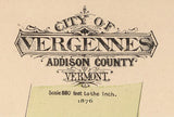 1876 Town Map of Vergennes Addison County Vermont