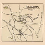 1876 Town Map of Brandon Vermont