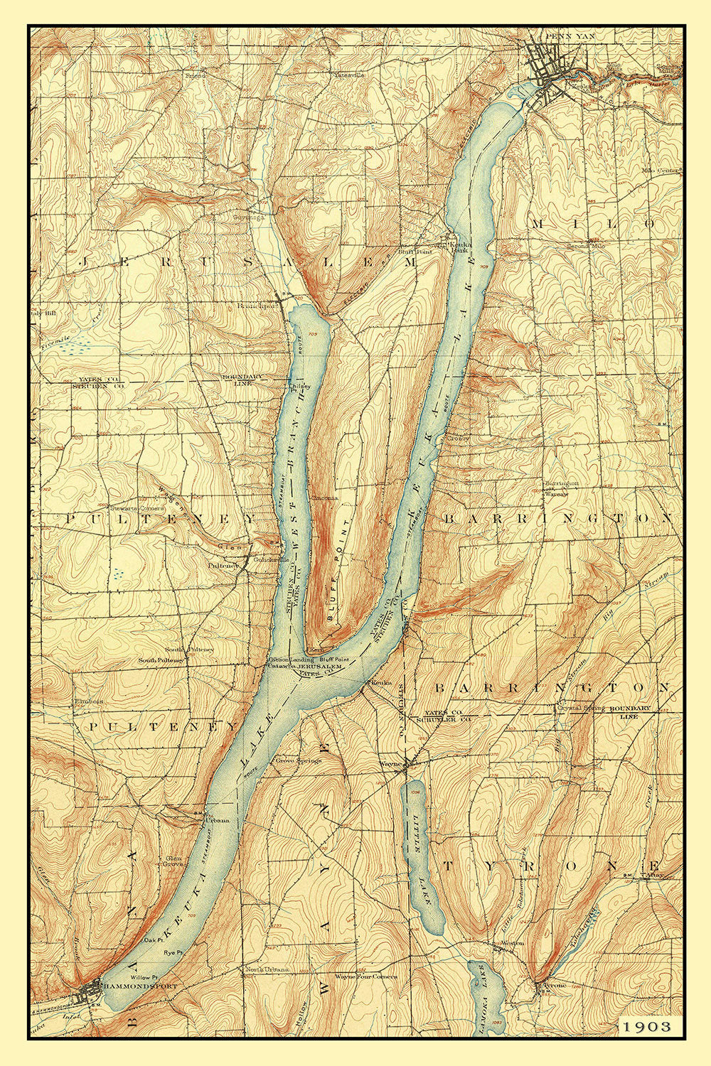 1903 Map of Keuka Lake New York