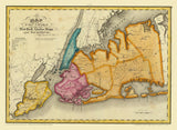 1829 Map of New York Queens Kings and Richmond County New York