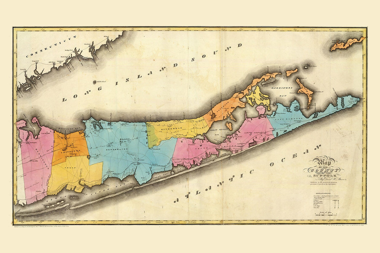 1829 Map of Suffolk County New York