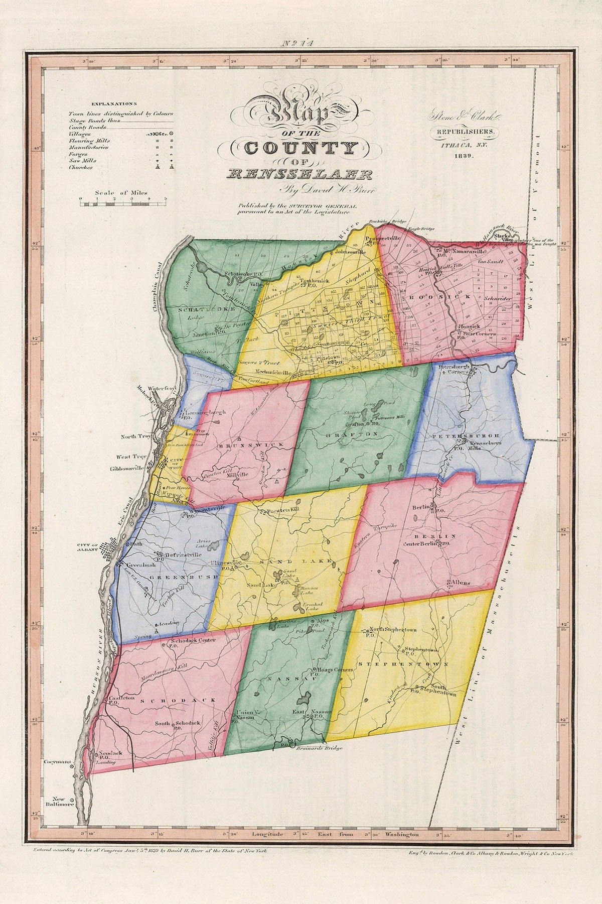 1839 Map of Rensselaer County New York