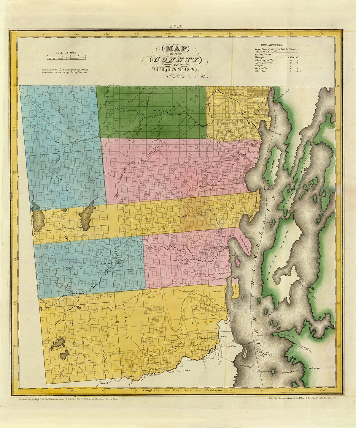 1829 Map of Clinton County New York