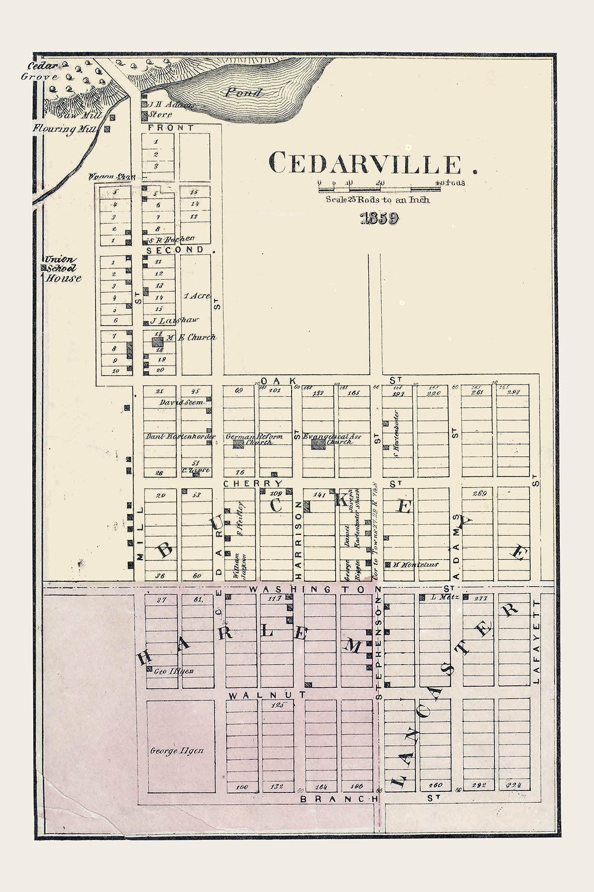 1859 Map of Cedarville Illinois