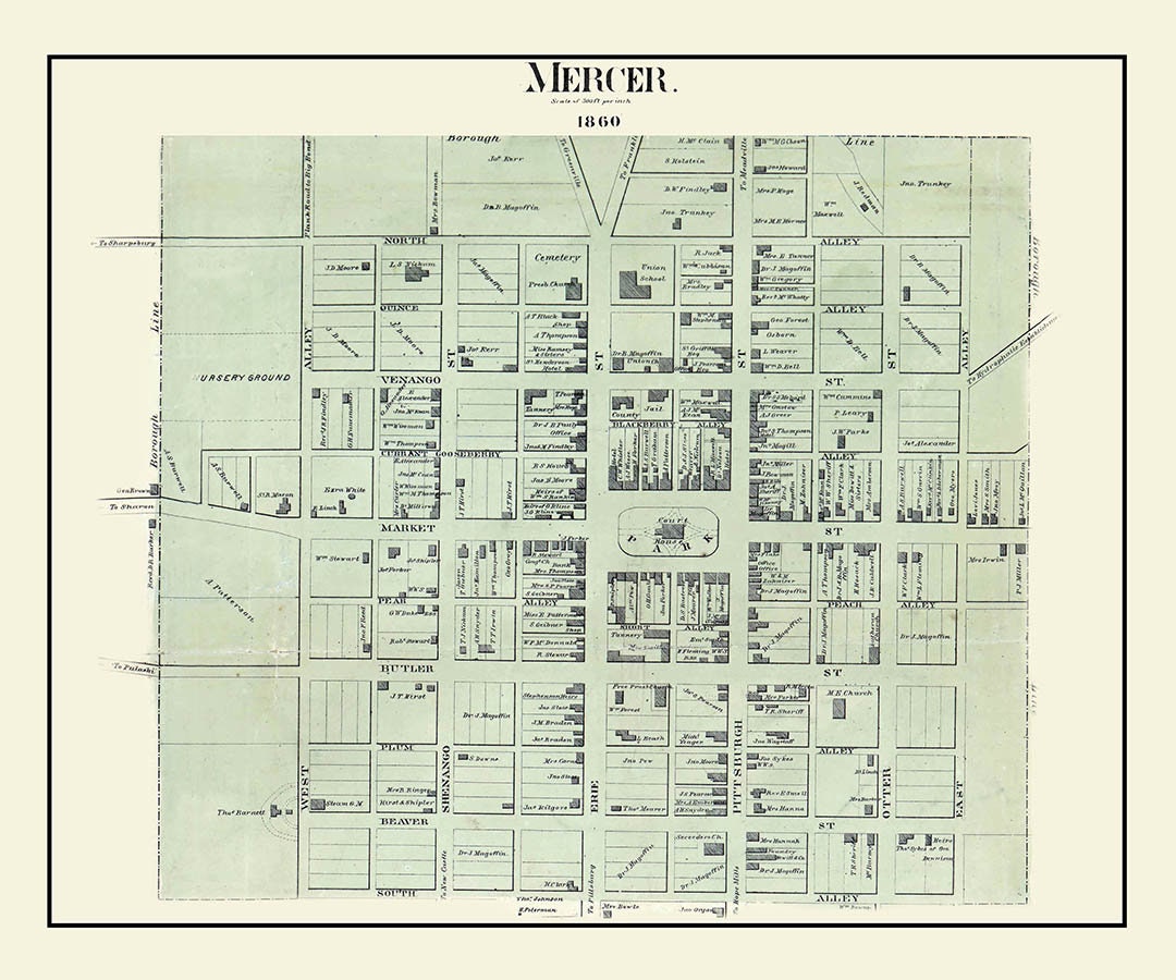 1860 Map of Mercer Pennsylvania