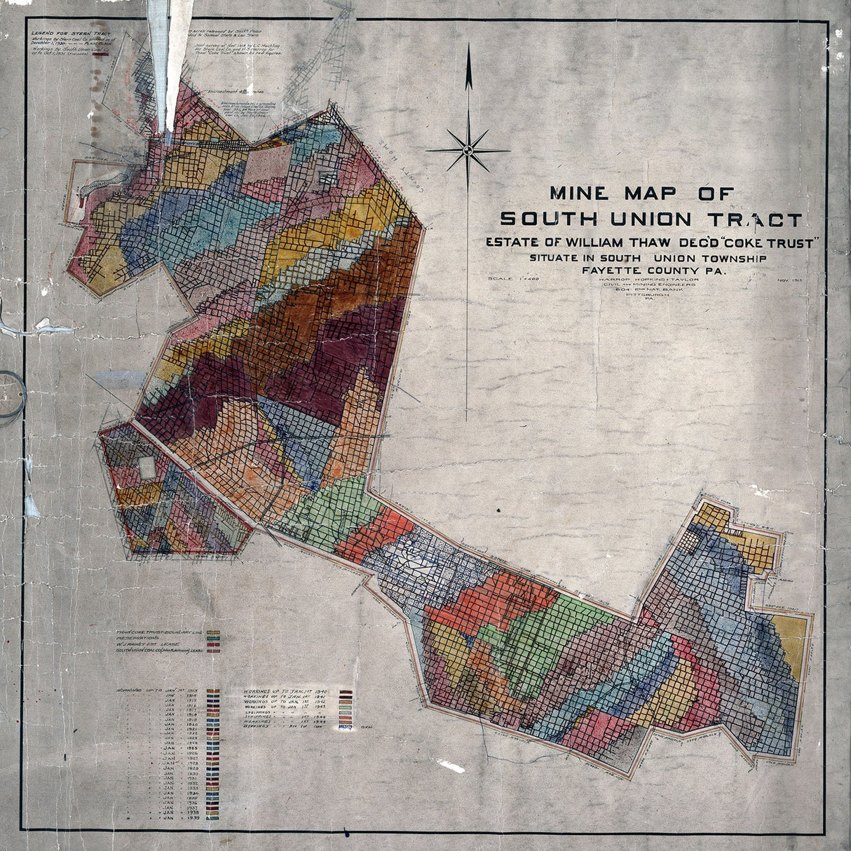 1913 Map of South Union Coal Company Tract Fayette County Pennsylvania