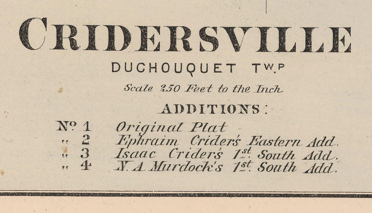 1880 Town Map of Cridersville Auglaize County Ohio