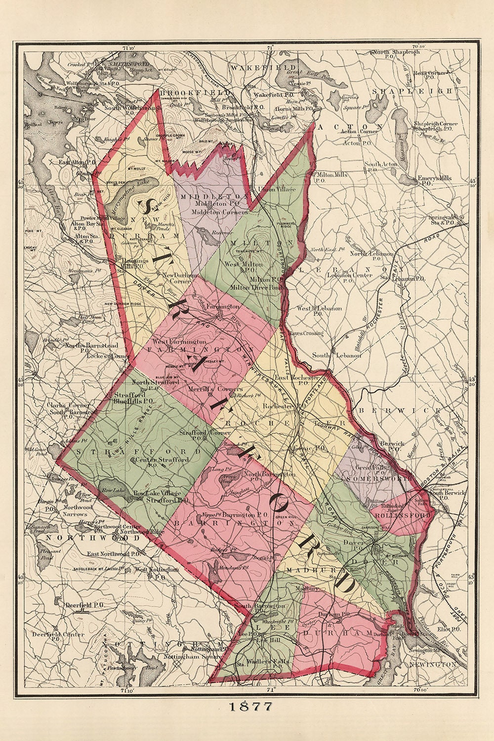 1877 Map of Strafford County New Hampshire
