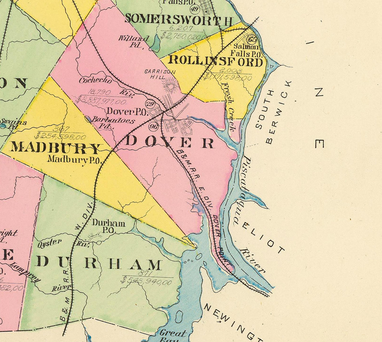 1892 Map of Strafford County New Hampshire