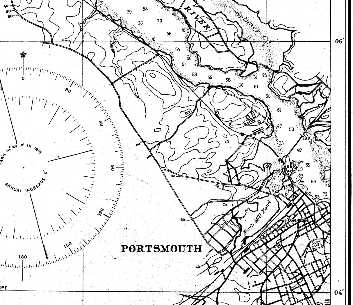 1914 Nautical Chart of Portsmouth to Dover and Exeter Piscataqua River