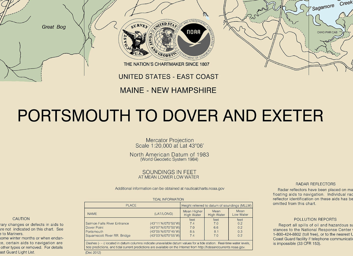 2013 Nautical Chart of Portsmouth to Dover and Exeter Piscataqua River