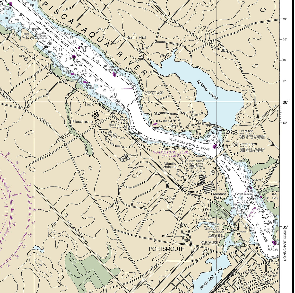 2013 Nautical Chart of Portsmouth to Dover and Exeter Piscataqua River