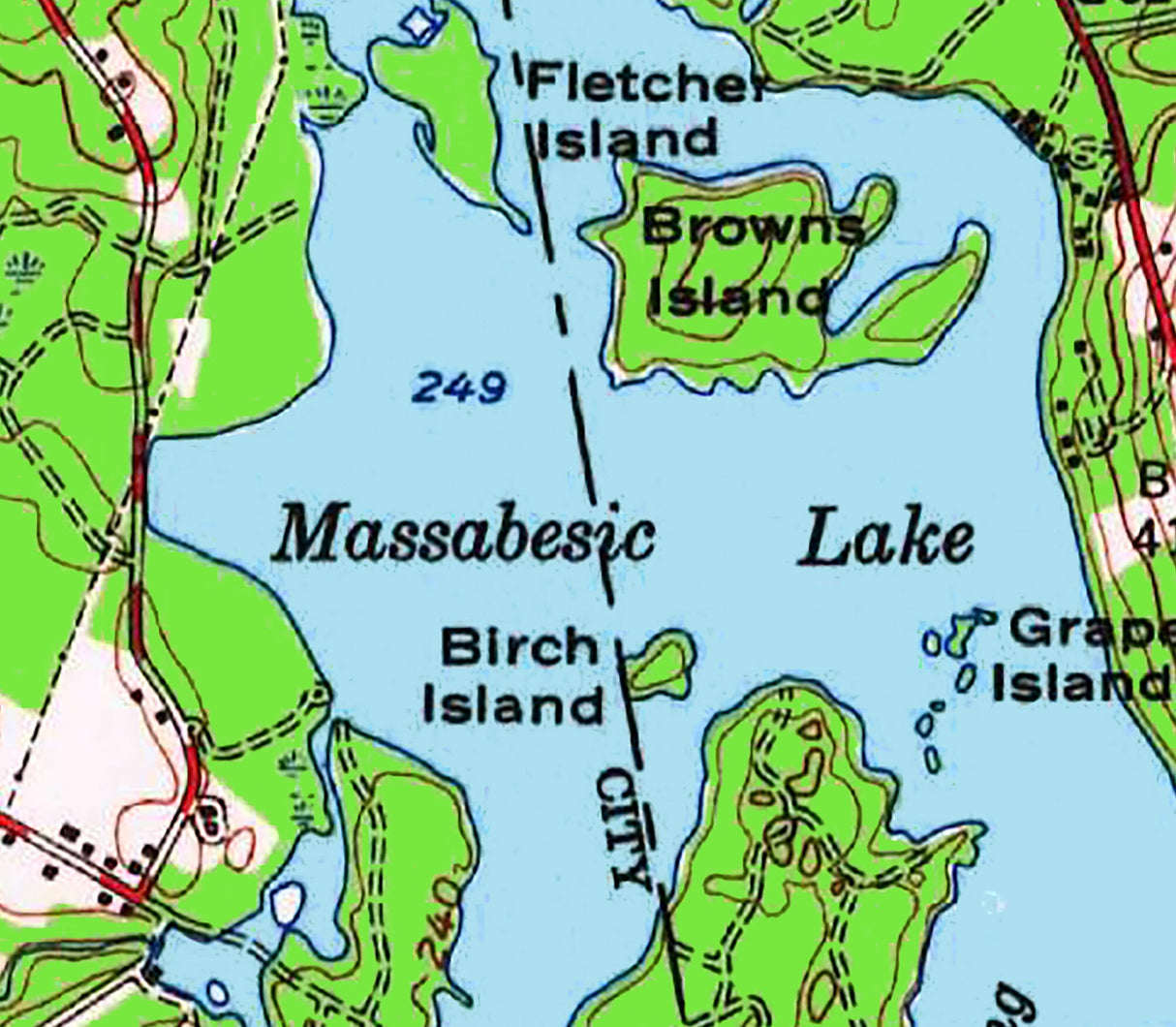 1967 Map of Massabesic Lake New Hampshire