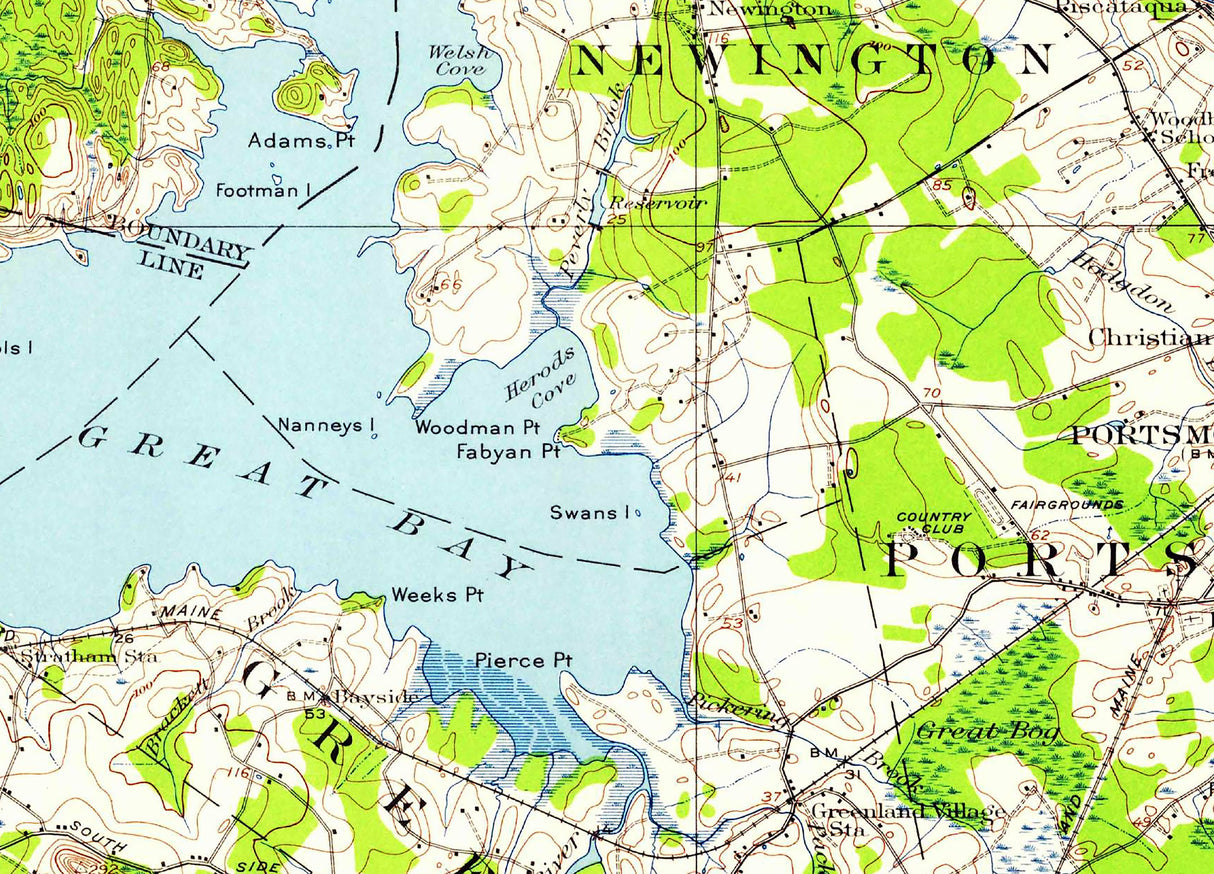 1916 Topo Map of Dover New Hampshire & Maine Quadrangle