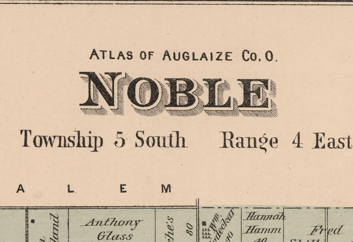 1880 Map of Noble Township Auglaize County Ohio