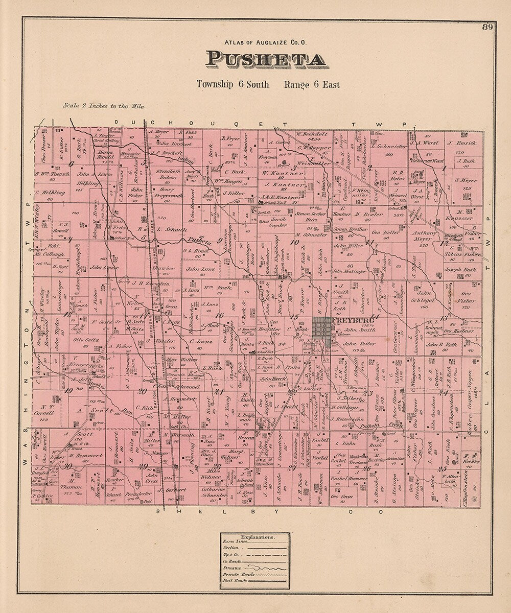 1880 Map of Pusheta Township Auglaize County Ohio