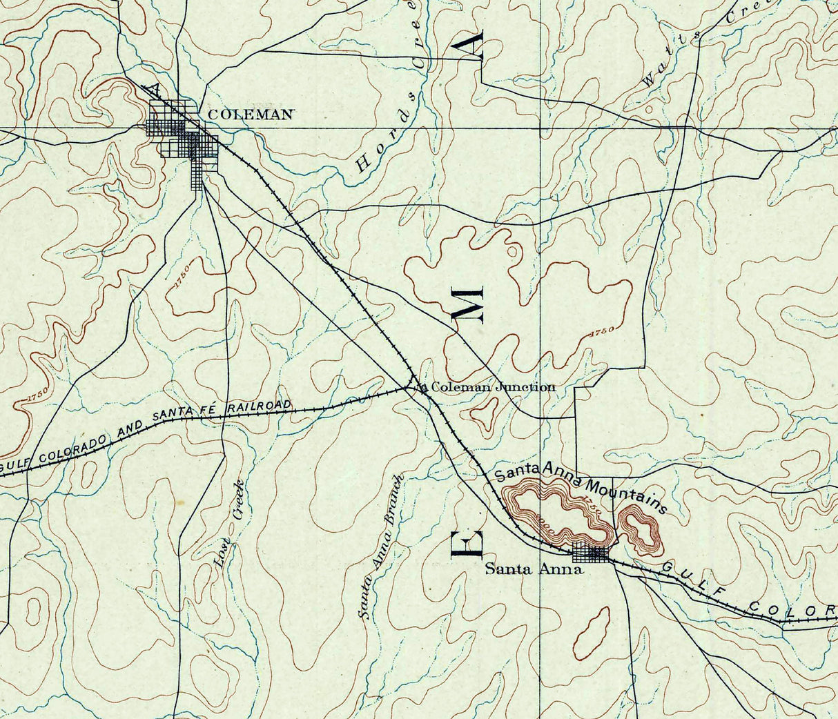 1889 Topo Map of Coleman Texas Lake Brownwood