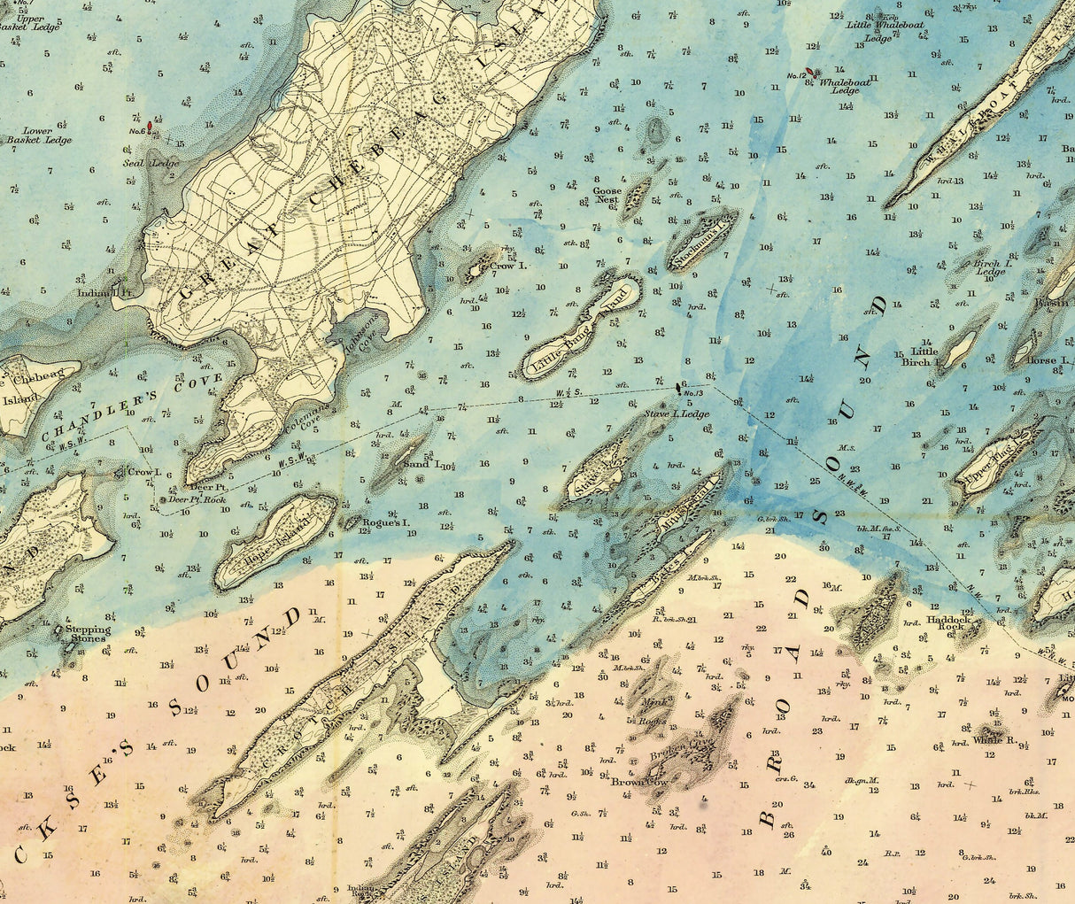 1870 Nautical Chart of Casco Bay Maine