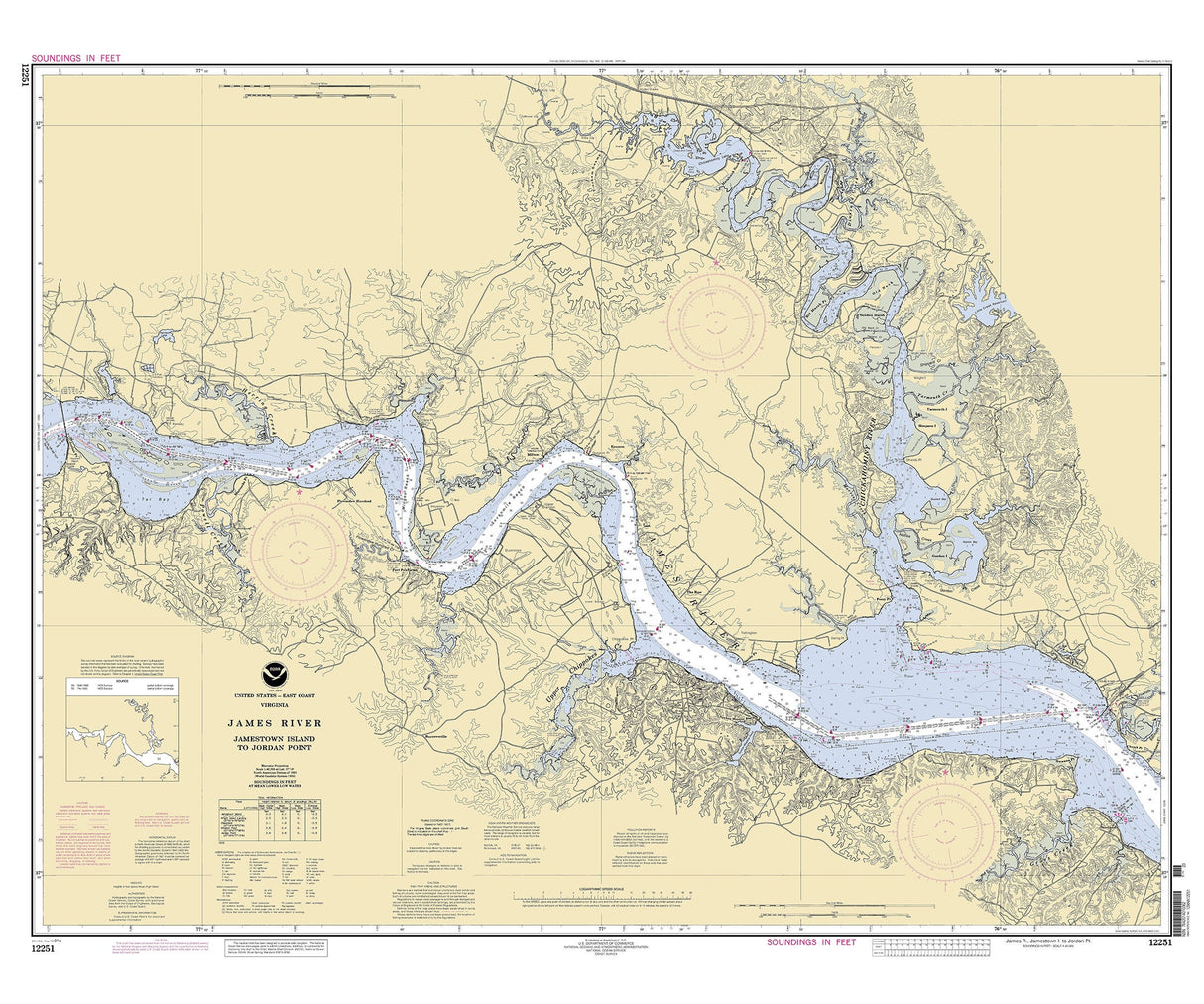 2001 Nautical Chart of James River Virginia Jamestown Island to Jordan Point