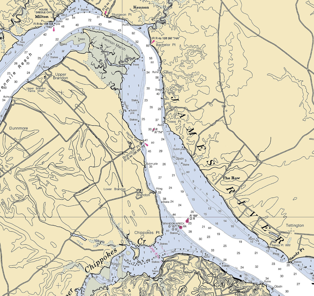 2001 Nautical Chart of James River Virginia Jamestown Island to Jordan Point