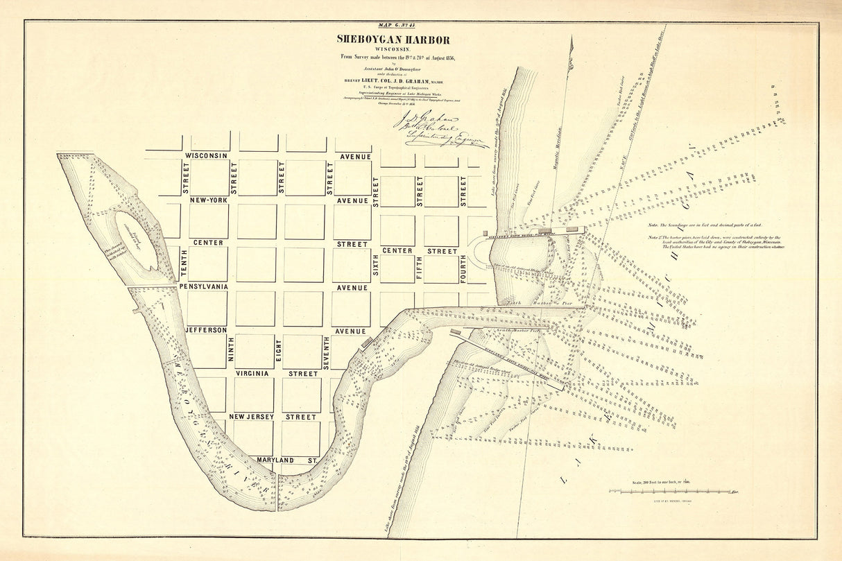 1856 Map of Sheboygan Harbor Wisconsin