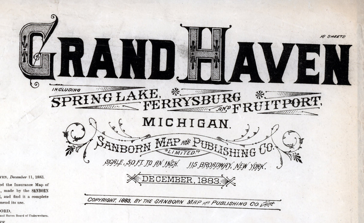 1883 Town Map of Grand Haven Ottawa County Michigan