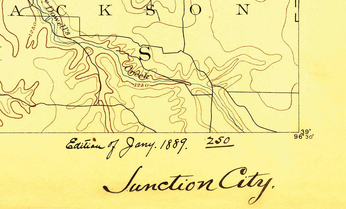 1889 Topo Map of Junction City Kansas