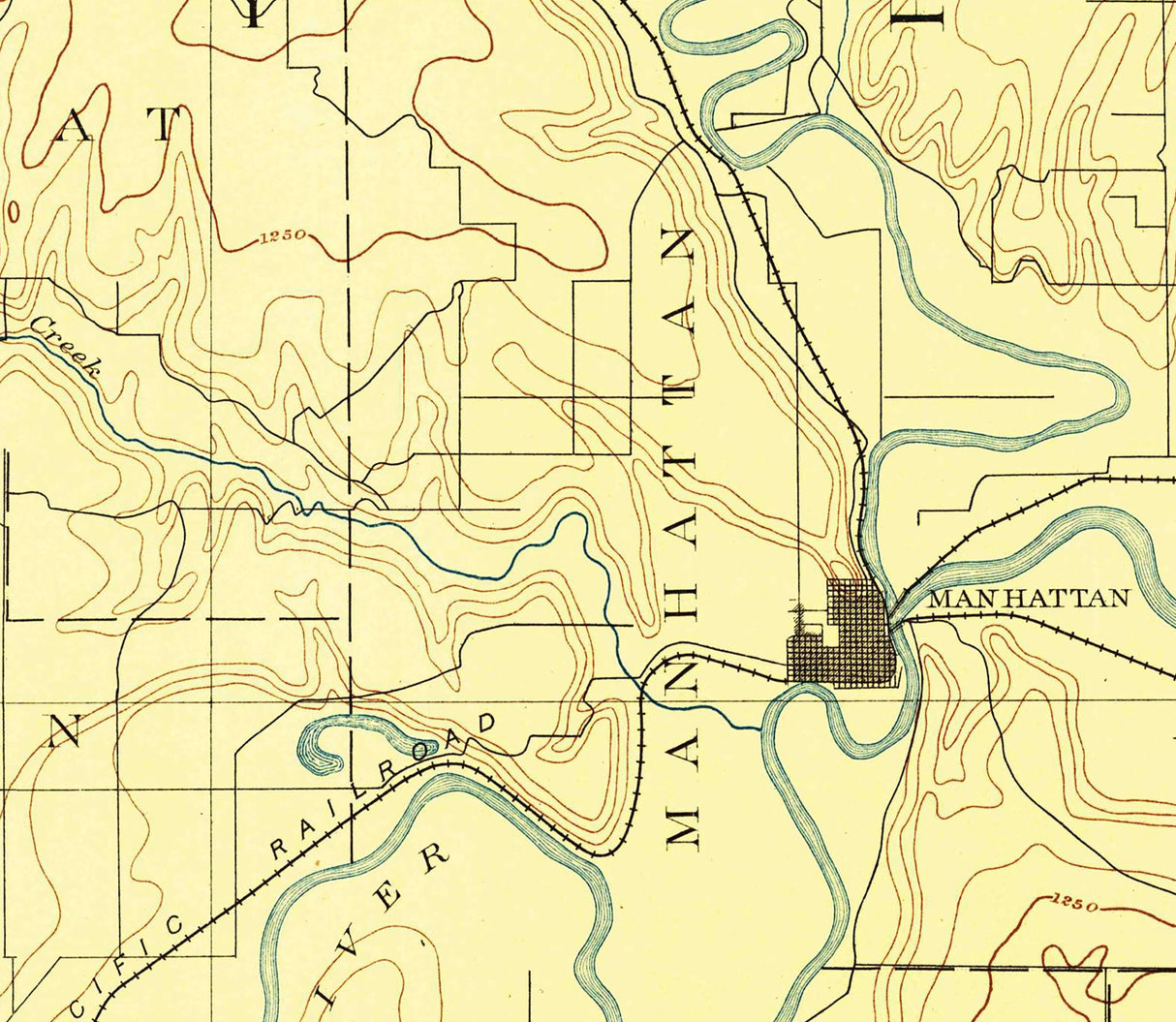 1889 Topo Map of Junction City Kansas